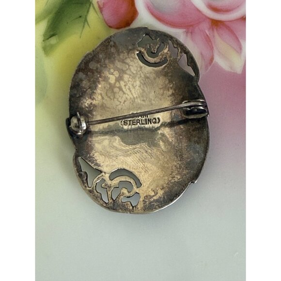 Vintage 40's Siam Sterling Silver Brooch Nielloware Goddess Dancer - Picture 7 of 8